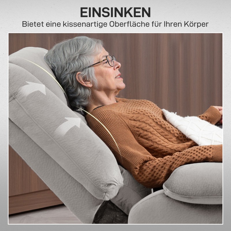 Sähkökäyttöinen lepotuoli nousuavulla ja hieronta- sekä lämpötoiminnolla, 90x93x110 cm, vaaleanharmaa