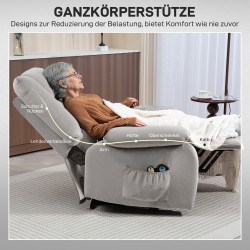 Sähkökäyttöinen lepotuoli nousuavulla ja hieronta- sekä lämpötoiminnolla, 90x93x110 cm, vaaleanharmaa