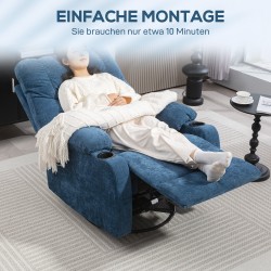 Lepotuoli jaloilla ja jalkatuella, kääntyvä ja keinutoiminto, teräsrunko 88x96x108 cm, tummansininen