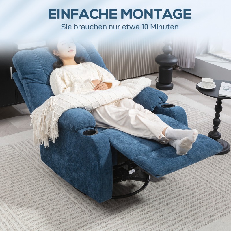 Lepotuoli jaloilla ja jalkatuella, kääntyvä ja keinutoiminto, teräsrunko 88x96x108 cm, tummansininen