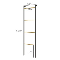 Pyyheteline kylpyhuoneeseen, vapaasti seisova, teräs ja bambu, 4 tankoa, 49 x 5,5 x 167,5 cm, musta/luonnonpuu