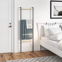 Pyyheteline kylpyhuoneeseen, vapaasti seisova, teräs ja bambu, 4 tankoa, 49 x 5,5 x 167,5 cm, musta/luonnonpuu