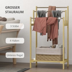 Pyyheteline kylpyhuoneeseen, vapaasti seisova, 3 tankoa, bambu ja ruostumaton teräs, 50,5x31x90 cm