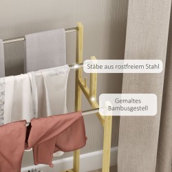 Pyyheteline kylpyhuoneeseen, vapaasti seisova, 3 tankoa, bambu ja ruostumaton teräs, 50,5x31x90 cm