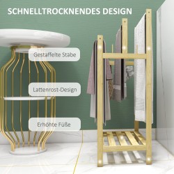 Pyyheteline kylpyhuoneeseen, vapaasti seisova, 3 tankoa, bambu ja ruostumaton teräs, 50,5x31x90 cm