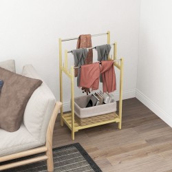 Pyyheteline kylpyhuoneeseen, vapaasti seisova, 3 tankoa, bambu ja ruostumaton teräs, 50,5x31x90 cm