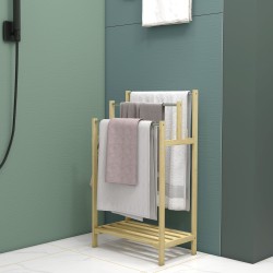 Pyyheteline kylpyhuoneeseen, vapaasti seisova, 3 tankoa, bambu ja ruostumaton teräs, 50,5x31x90 cm