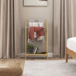 Pyyheteline kylpyhuoneeseen, vapaasti seisova, 3 tankoa, bambu ja ruostumaton teräs, 50,5x31x90 cm