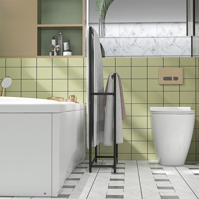 Pyyheteline kylpyhuoneeseen, vapaasti seisova, 2 tankoa, metalli, 66x20x110 cm, musta