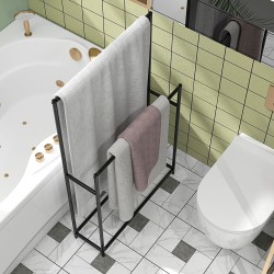 Pyyheteline kylpyhuoneeseen, vapaasti seisova, 2 tankoa, metalli, 66x20x110 cm, musta