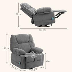 Hierova lepotuoli ja keinutuoli, kallistuva ja kääntyvä, kangas, tummanharmaa