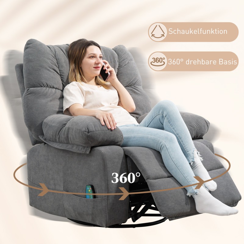 Hierova lepotuoli ja keinutuoli, kallistuva ja kääntyvä, kangas, tummanharmaa