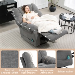 Hierova lepotuoli ja keinutuoli, kallistuva ja kääntyvä, kangas, tummanharmaa