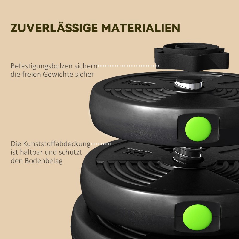 2-in-1 käsipaino- ja levytankosetti 30 kg, säädettävä, teräs/muovi, musta/vihreä