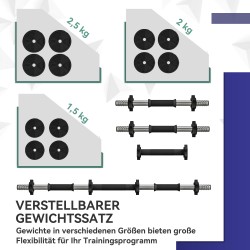 2-in-1 käsipainosarja ja levytanko, säädettävä 25 kg, teräs/muovi, musta/vihreä