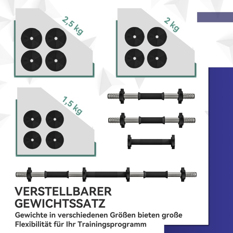 2-in-1 käsipainosarja ja levytanko, säädettävä 25 kg, teräs/muovi, musta/vihreä