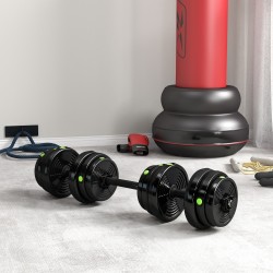 2-in-1 käsipainosarja ja levytanko, säädettävä 25 kg, teräs/muovi, musta/vihreä