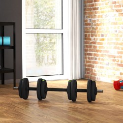 2-in-1 käsipainosetti pitkä- ja lyhyttanko 15 kg, säädettävä, musta/vihreä