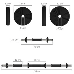 2-in-1 käsipainosetti pitkä- ja lyhyttanko 15 kg, säädettävä, musta/vihreä