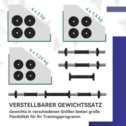 Käsipainosetti 2-in-1 säädettävä 20 kg, pitkä- ja käsipaino, muovipäällysteinen, musta/vihreä