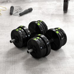 Käsipainosetti 2-in-1 säädettävä 20 kg, pitkä- ja käsipaino, muovipäällysteinen, musta/vihreä