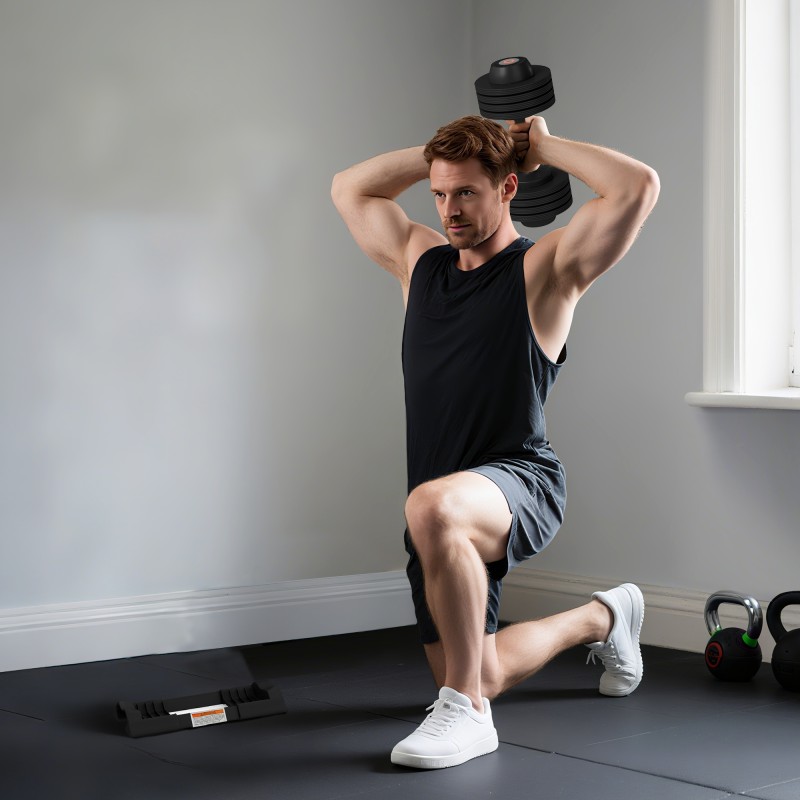 Säädettävä käsipaino kotitreeniin 7–24 kg, teräs ja ABS, musta, 1 kpl säilytysalustalla