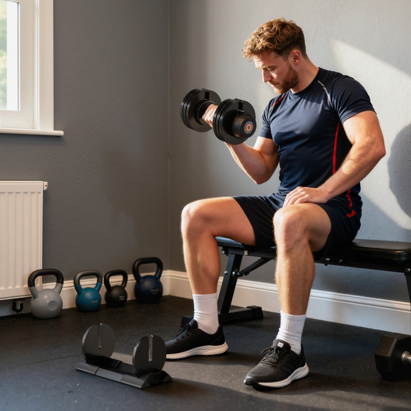 Säädettävä käsipaino kotitreeniin 6–20 kg, teräs ja muovi, liukumaton kahva, musta, yksittäinen