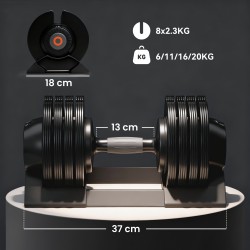 Säädettävä käsipaino kotitreeniin 6–20 kg, teräs ja muovi, liukumaton kahva, musta, yksittäinen