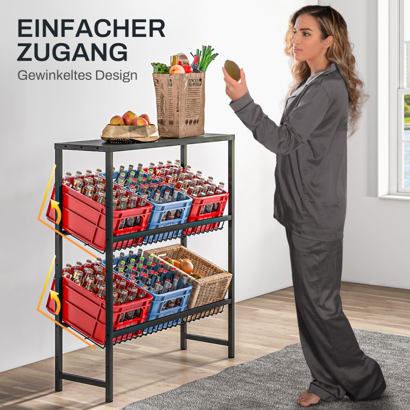 Metallinen juomakori- ja säilytyshylly, säädettävä, 103 x 33 x 113,5 cm, 210 kg, musta