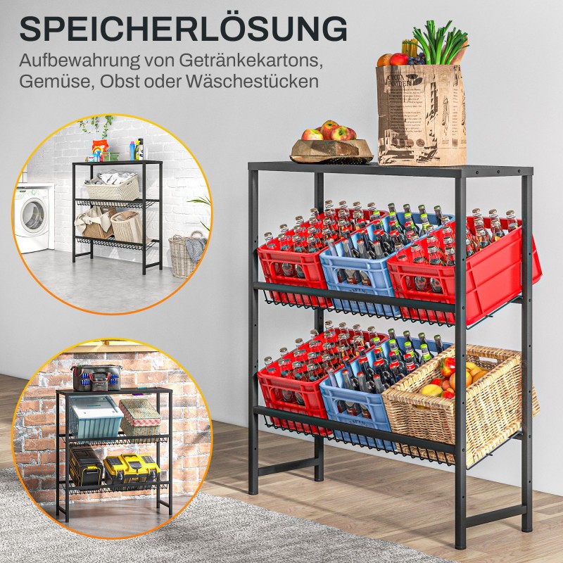 Metallinen juomakori- ja säilytyshylly, säädettävä, 103 x 33 x 113,5 cm, 210 kg, musta