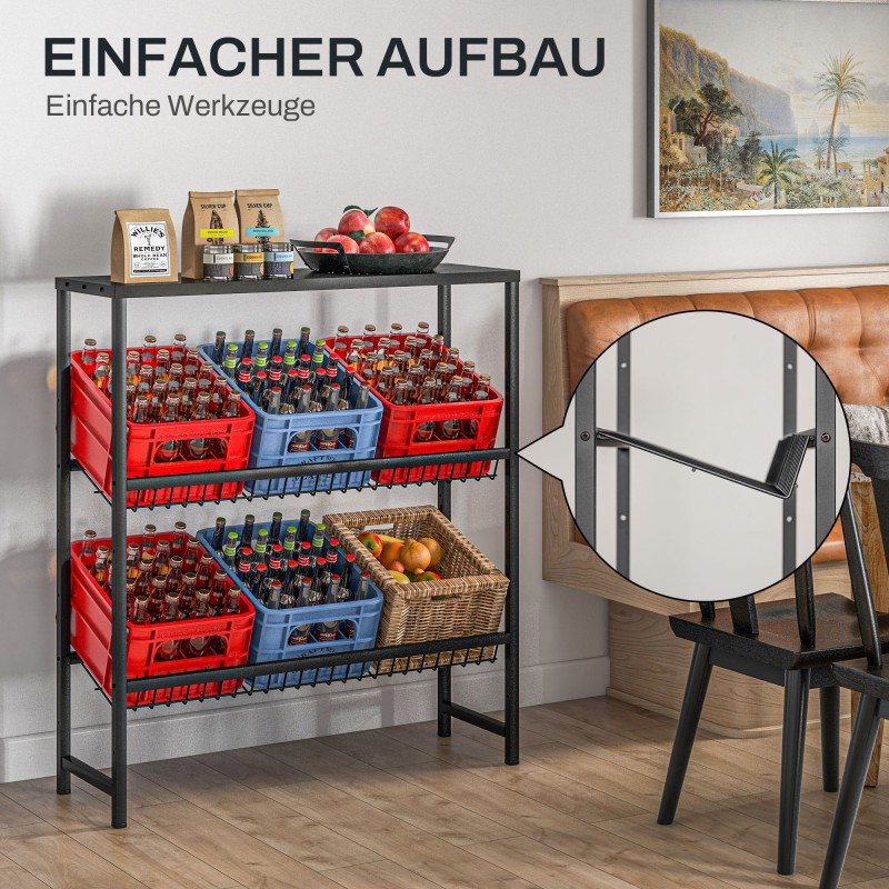 Metallinen juomakori- ja säilytyshylly, säädettävä, 103 x 33 x 113,5 cm, 210 kg, musta