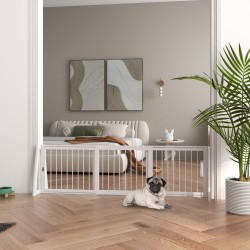 Koiraportti pienille koirille, vapaasti seisova säädettävä puuportti 71–190x38,5x56 cm, valkoinen