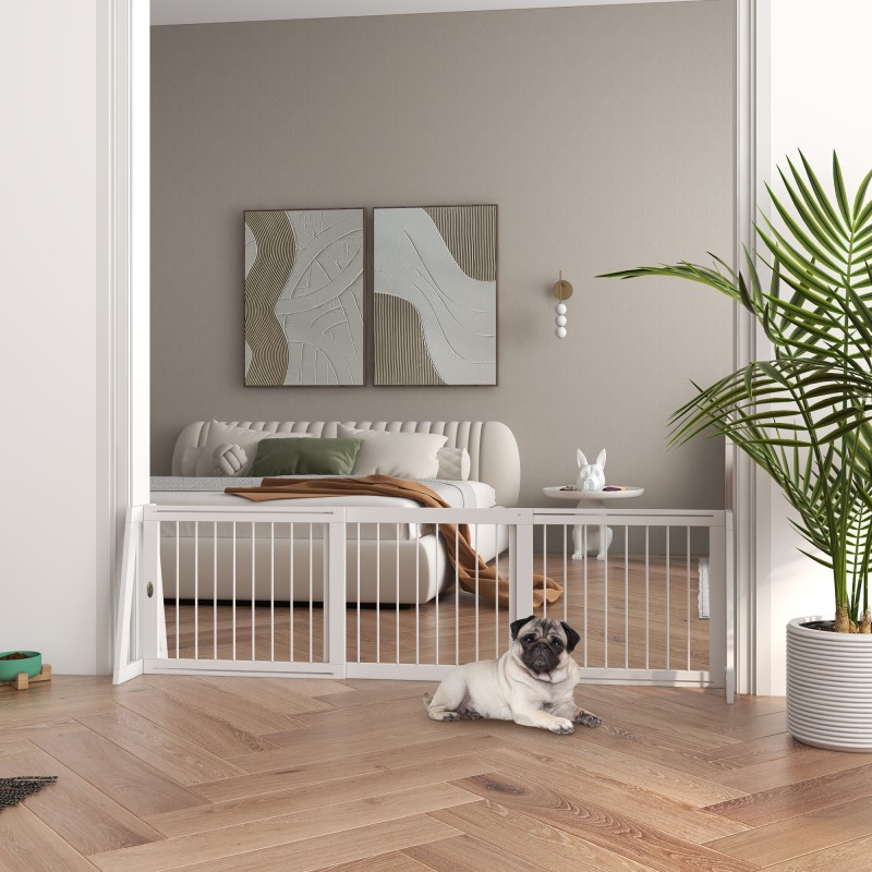 Koiraportti pienille koirille, vapaasti seisova säädettävä puuportti 71–190x38,5x56 cm, valkoinen