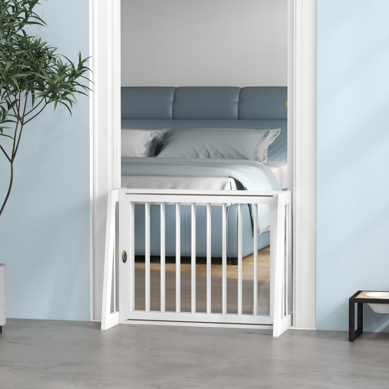 Koiraportti pienille koirille, vapaasti seisova säädettävä puuportti 71–190x38,5x56 cm, valkoinen