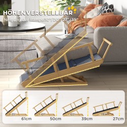 Koiran ramppi kaiteilla, säädettävä ja taitettava mäntypuusta, max 40 kg, 85 x 40 x 61 cm, musta