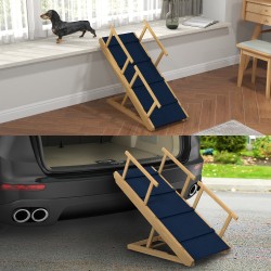 Koiran ramppi kaiteilla, säädettävä ja taitettava mäntypuusta, max 40 kg, 85 x 40 x 61 cm, musta