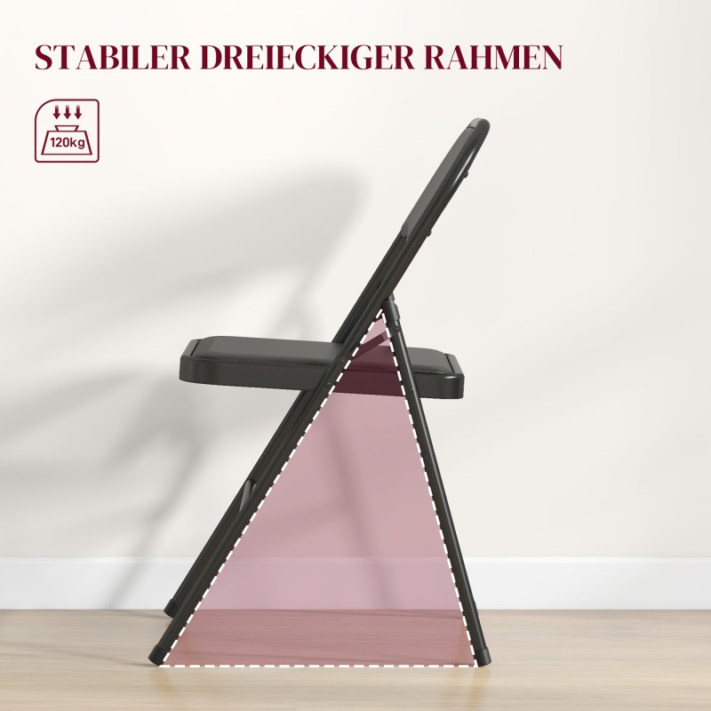 Taittotuoli toimistoon ja odotustilaan, teräsrunko keinonahkaa, 4 kpl, musta