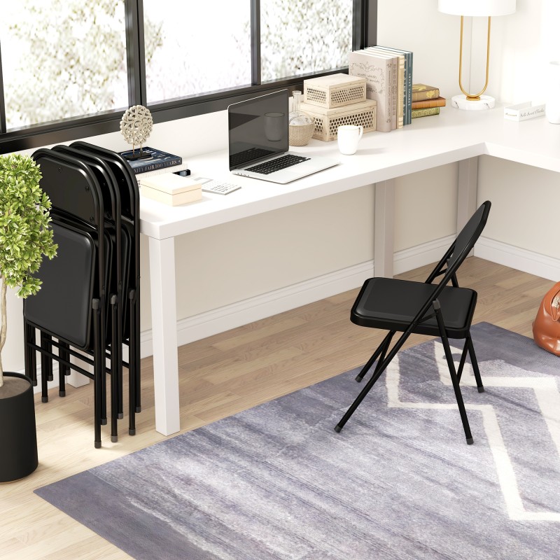 Taittotuoli toimistoon ja odotustilaan, teräsrunko keinonahkaa, 4 kpl, musta