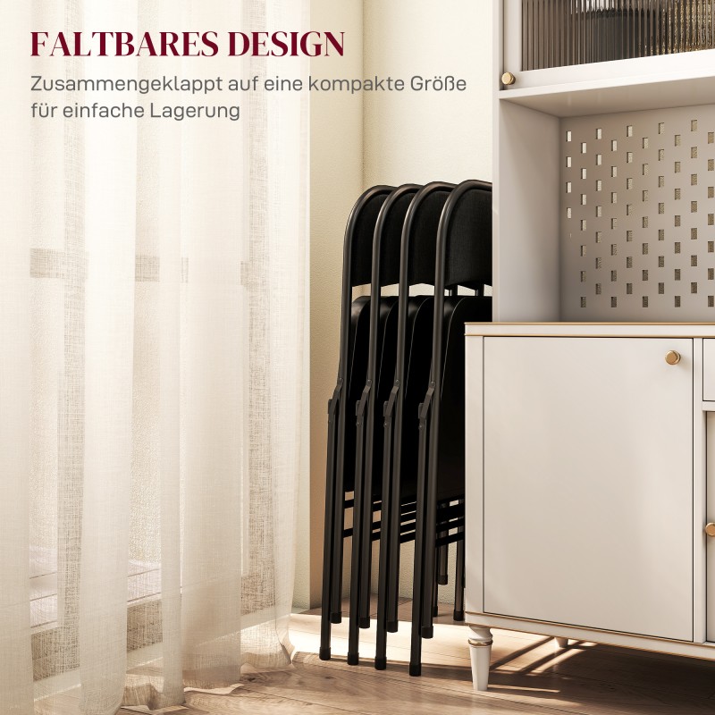 Taittotuolit toimistoon, metallirunko ja pellavapintainen kangas, 4 kpl, musta