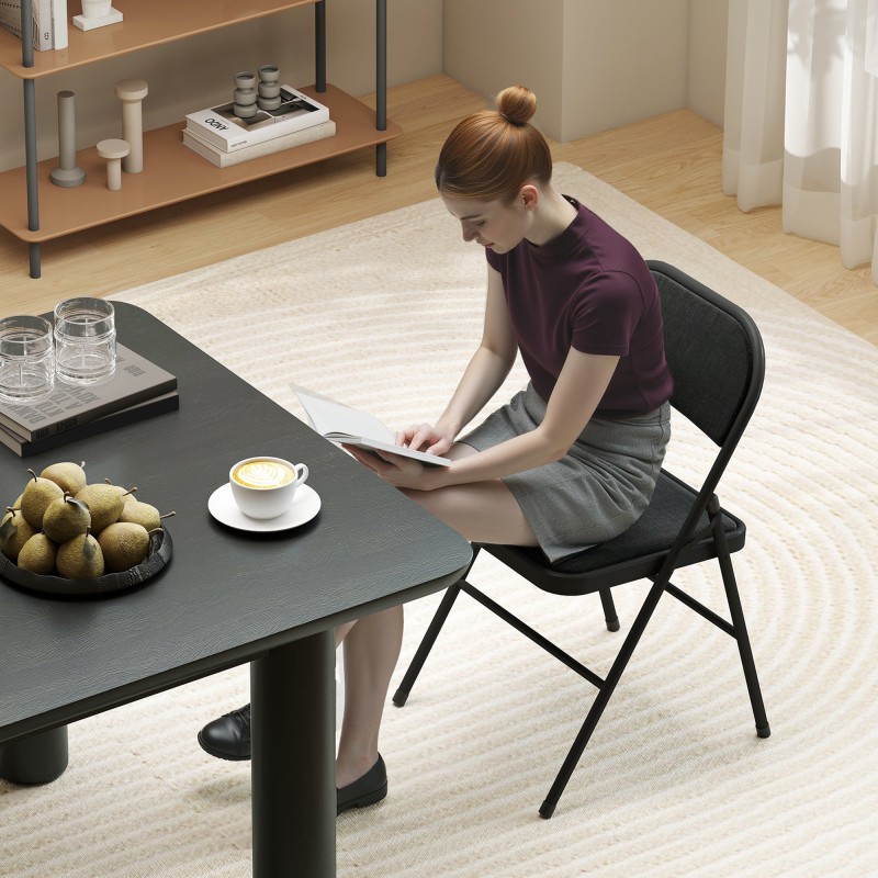 Taittotuoli toimistoon ja odotustilaan, teräsrunko, pellavapintainen kangas, 6 kpl, musta