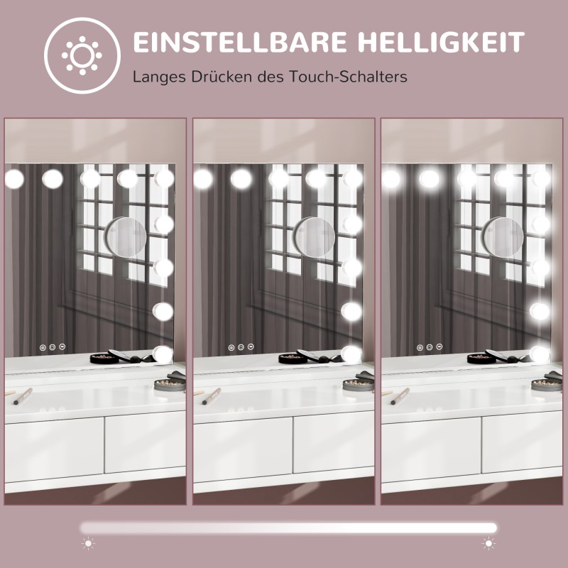 LED-meikkipeili 58 x 48 cm, 3 valonsävyä, himmennettävä, kosketusohjaus, USB, valkoinen