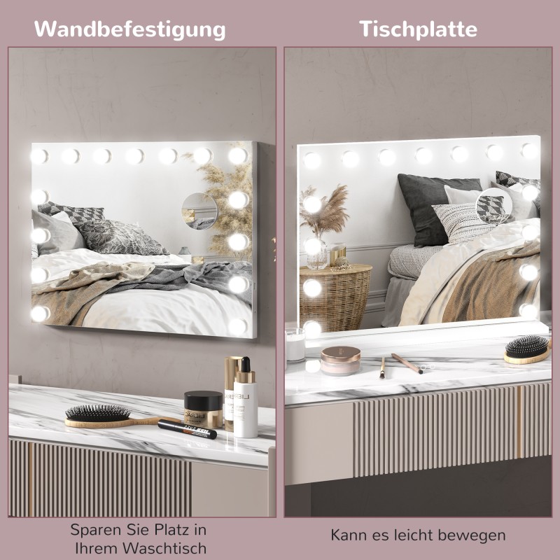 LED-meikkipeili 58 x 48 cm, 3 valonsävyä, himmennettävä, kosketusohjaus, USB, valkoinen