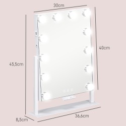 LED-meikkipeili 3 valotilaa himmennettävä 30x40 cm USB valkoinen