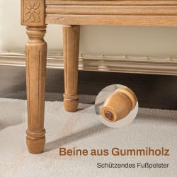 Pehmustettu penkki sängynpäätyyn, massiivipuinen runko, 120 x 41 x 48 cm, cremevalkoinen