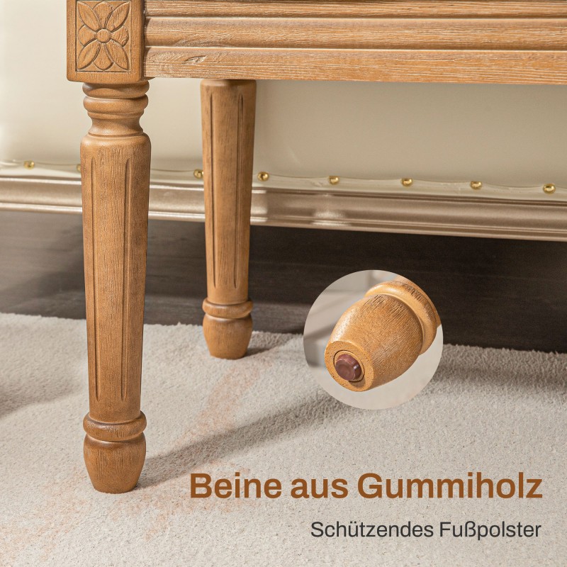 Pehmustettu penkki sängynpäätyyn, massiivipuinen runko, 120 x 41 x 48 cm, cremevalkoinen