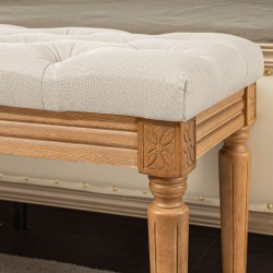 Pehmustettu penkki sängynpäätyyn, massiivipuinen runko, 120 x 41 x 48 cm, cremevalkoinen