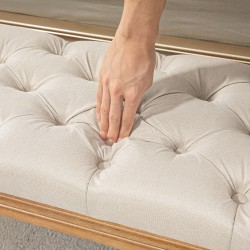 Pehmustettu penkki sängynpäätyyn, massiivipuinen runko, 120 x 41 x 48 cm, cremevalkoinen