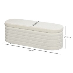 Säilytyspenkki makuuhuoneeseen teddy-fleece verhoilu 116x41x40,5 cm cremevalkoinen