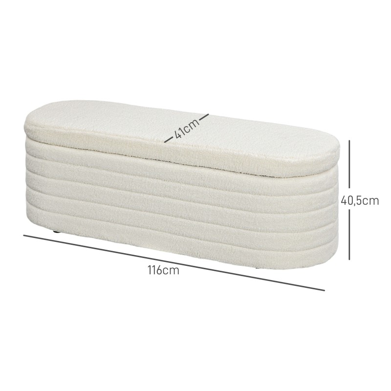 Säilytyspenkki makuuhuoneeseen teddy-fleece verhoilu 116x41x40,5 cm cremevalkoinen