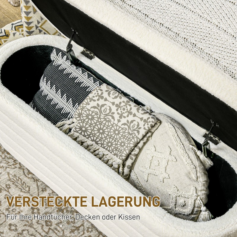 Säilytyspenkki makuuhuoneeseen teddy-fleece verhoilu 116x41x40,5 cm cremevalkoinen